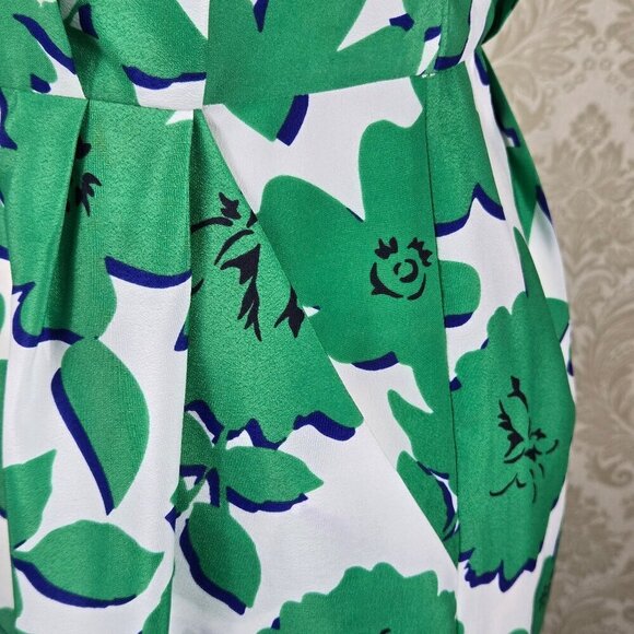 Eliza J Sz 4 Floral Print Dress Contrasting Bottom Accent Defined Waist Pockets - Picture 10 of 16